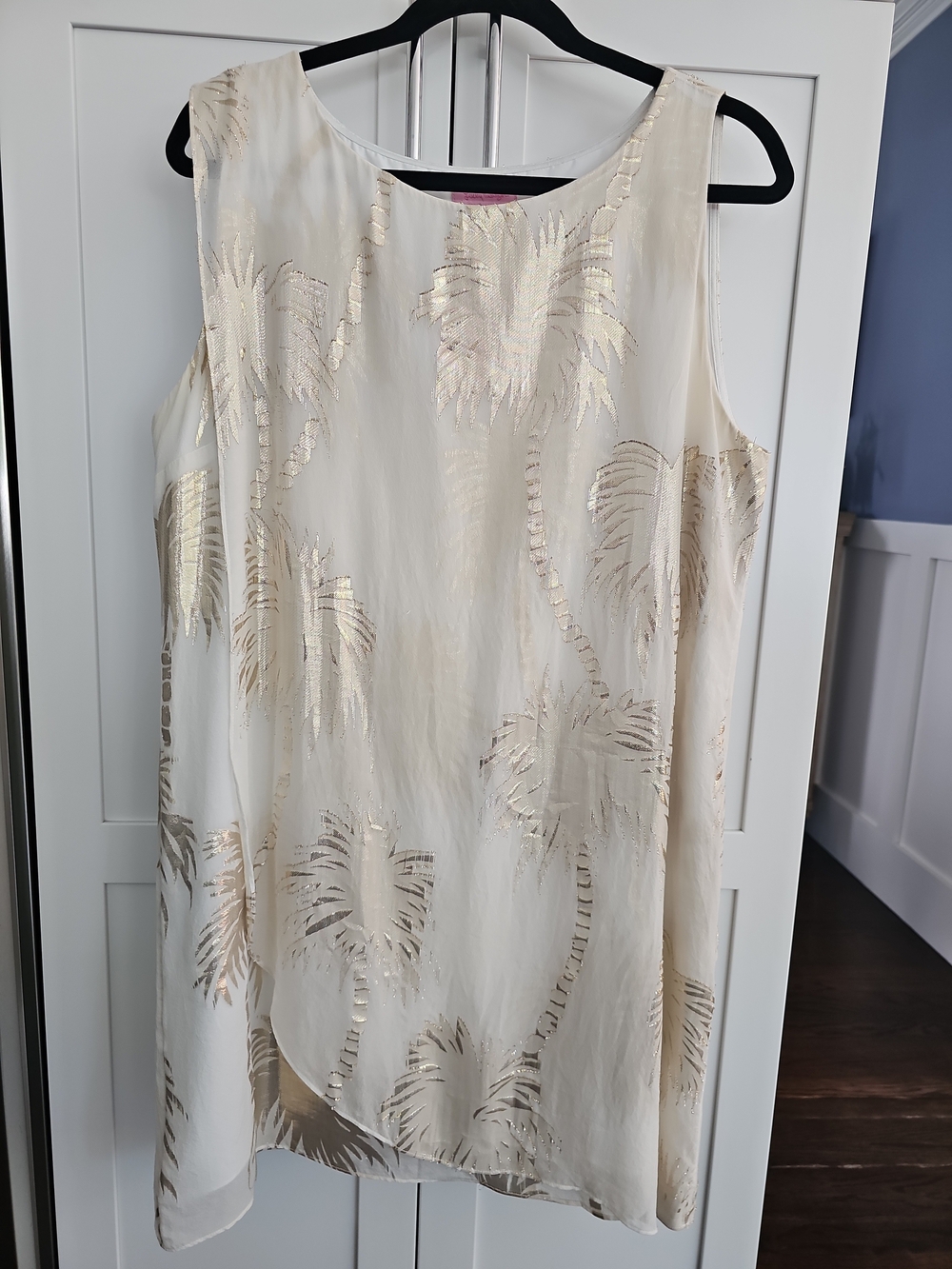 Lilly Pulitzer Silk Ivory Sleeveless Top with Metallic Gold Palm Print Size L